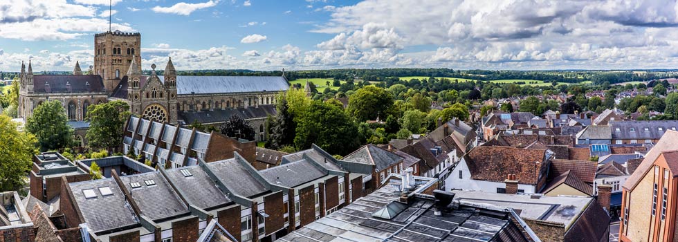 aerial view of st albans in hertfordshire uk